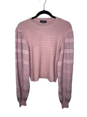Club Monaco Pink Textured Knit Woven Balloon Sleeve Top Womens M